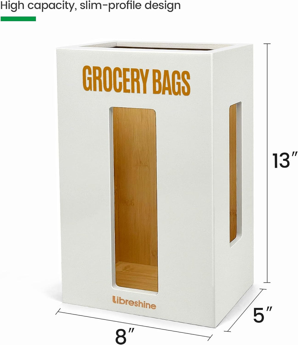 Libreshine Extra Large White Bamboo Grocery Bag Holder for Plastic Bags