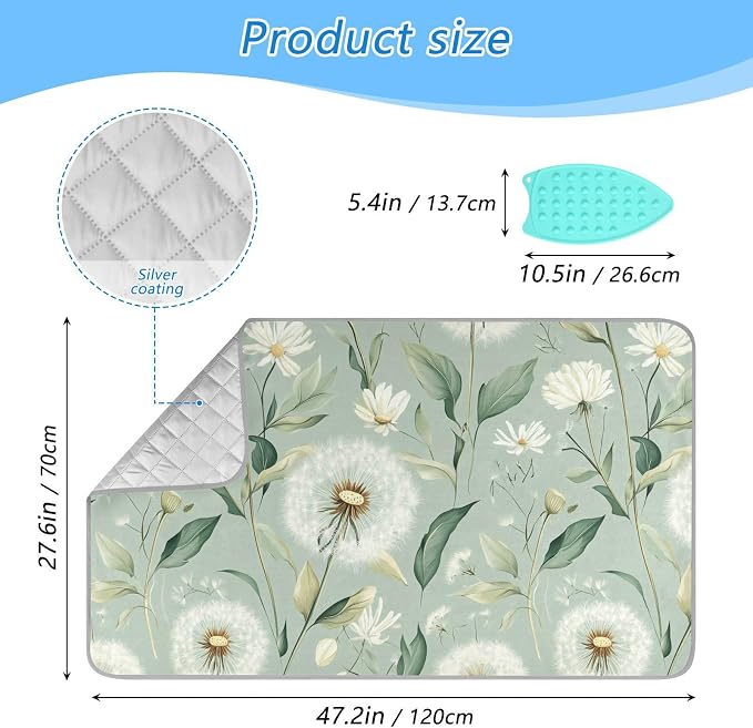 Sage Green Dandelions Flower Ironing Mat - Image 2
