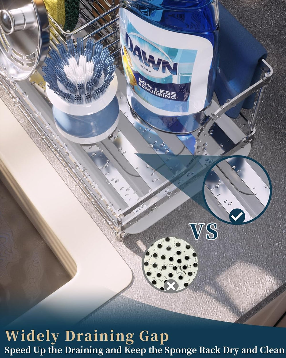 Consumest Sink Caddy, 5-in-1 Sponge Holder Kitchen Sink Caddy Organizer with ...