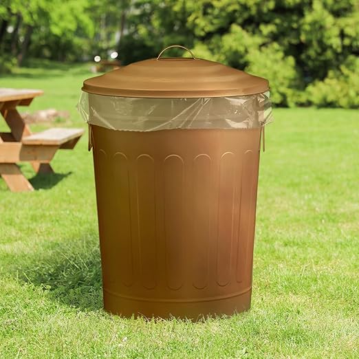 Plexon Round Trash Can 13 Gallon, Vintage Metal Outdoor Trash Can - Image 3