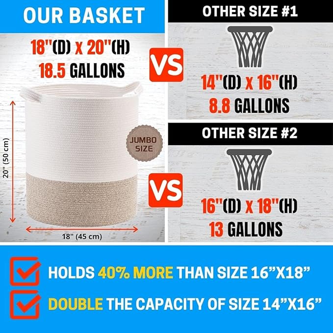 MINTWOOD Design 83L Extra Large 20x18 Inches Decorative Woven Cotton Rope Basket - Image 3