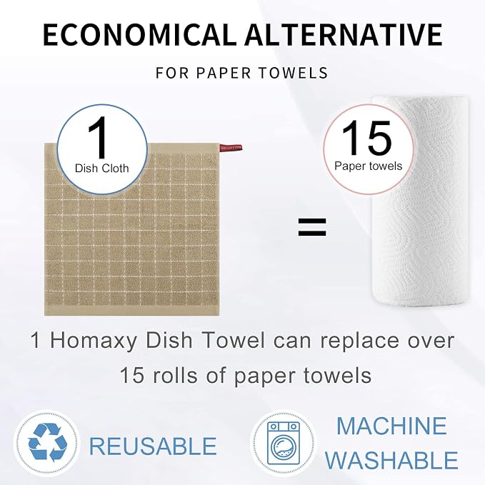 Homaxy 100% Cotton Terry Kitchen Dish Cloths, Ultra Soft and Absorbent Dish - Image 7