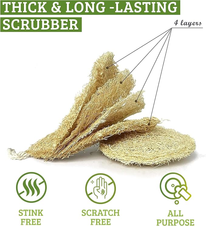 Natural Loofah Dish Sponge Pack 3 Vegetable Scrubber - Image 3