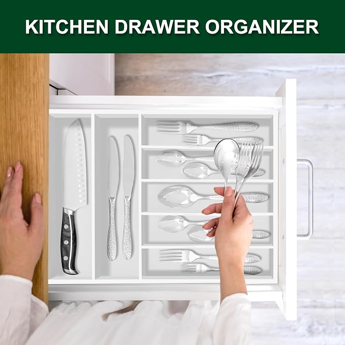 Bellsal White Utensil Organizer 12.5 Inch Silverware Tray - Image 2