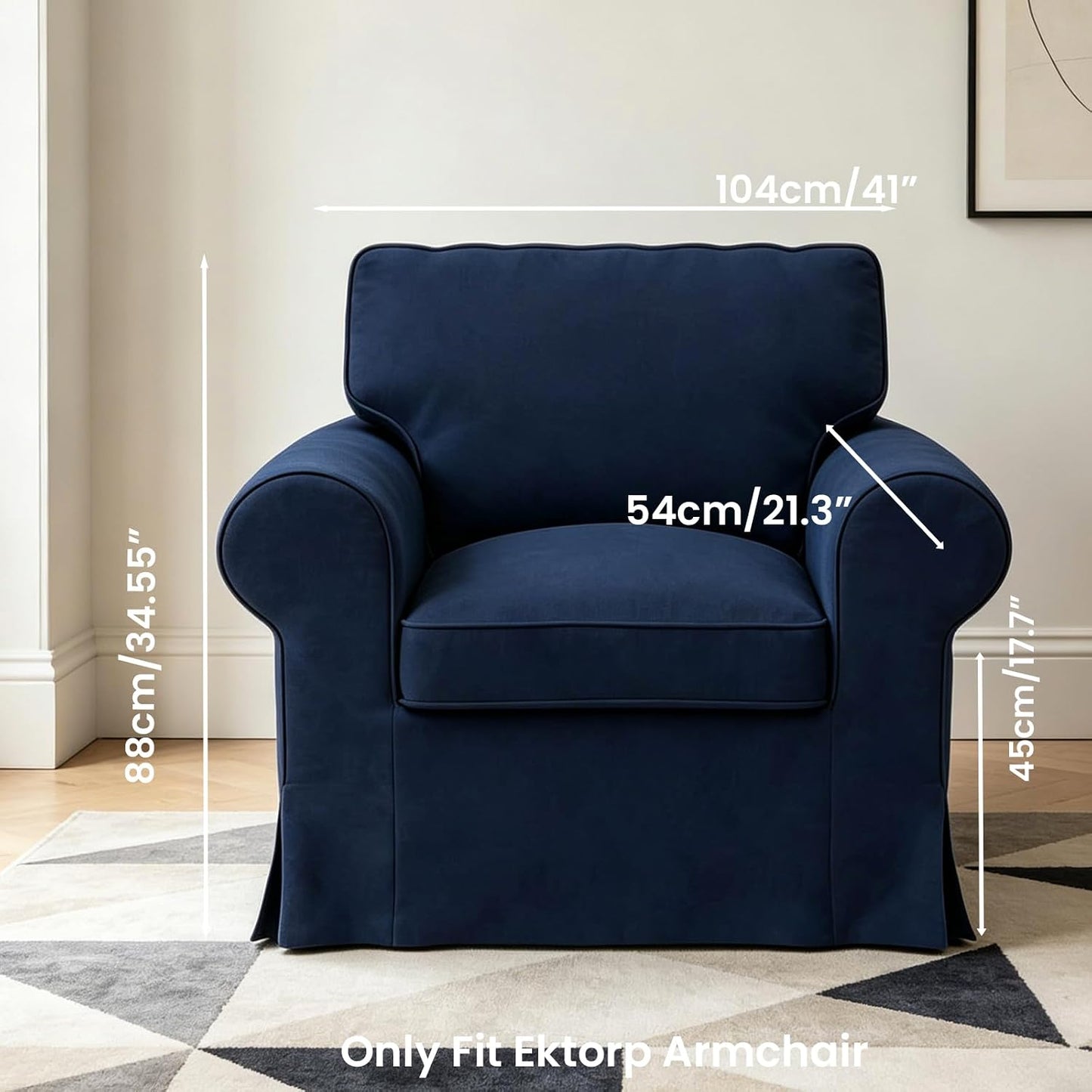 Ektorp Sofa Cover for IKEA Ektorp Armchair, Polyester Slipcover Set with 1 Frame Cover + 1 Seat Cushion Cover + 1 Back Cushion Cover, Machine Washable, Dark Blue