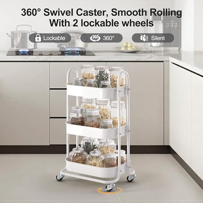 EAGMAK 3 Tier Rolling Cart, Round Metal Utility Cart - Image 5