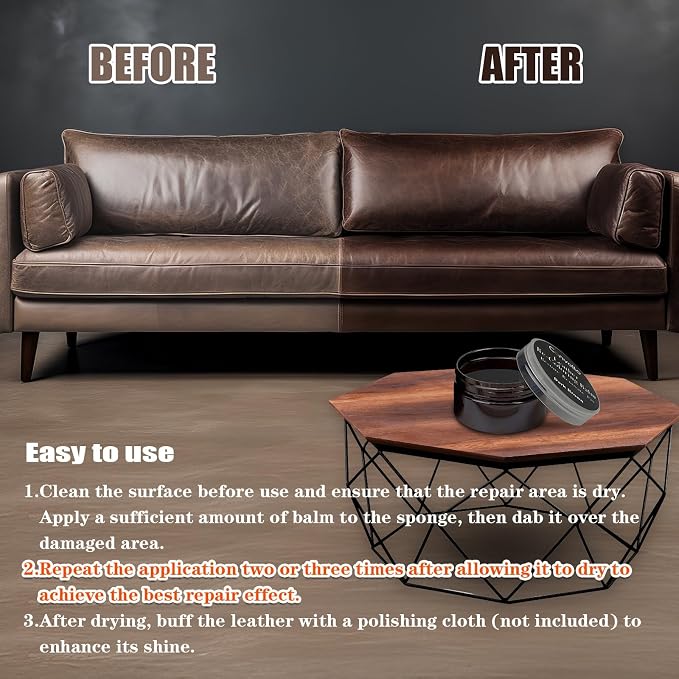 Dark Brown Leather Repair Kit, Dark Brown Leather Recoloring Balm, Leather Dye - Image 3