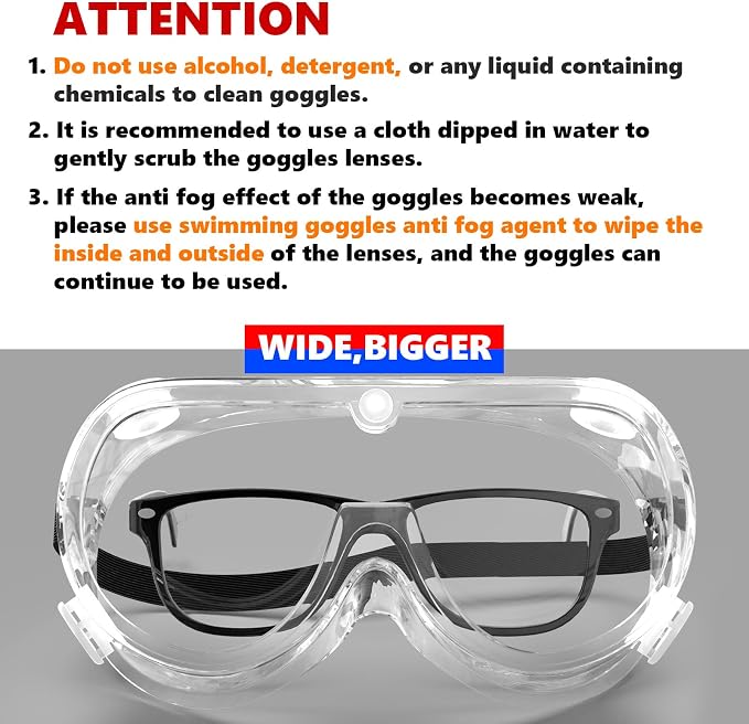 Super More 2PCS Anti-Fog Protective Safety Goggles Clear Lens Wide-Vision - Image 6
