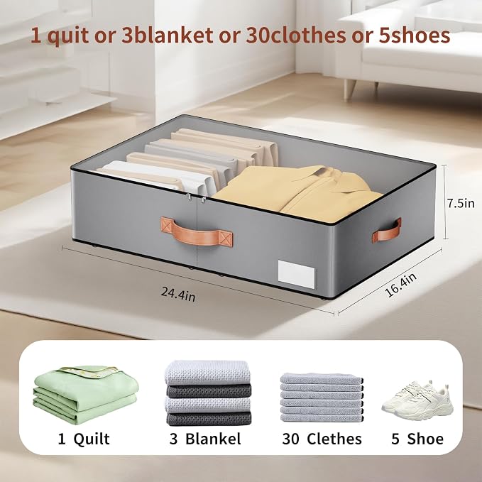 Under bed Storage With Wheels, Large Capacity 7.5 inches Height Storage Bins - Image 3