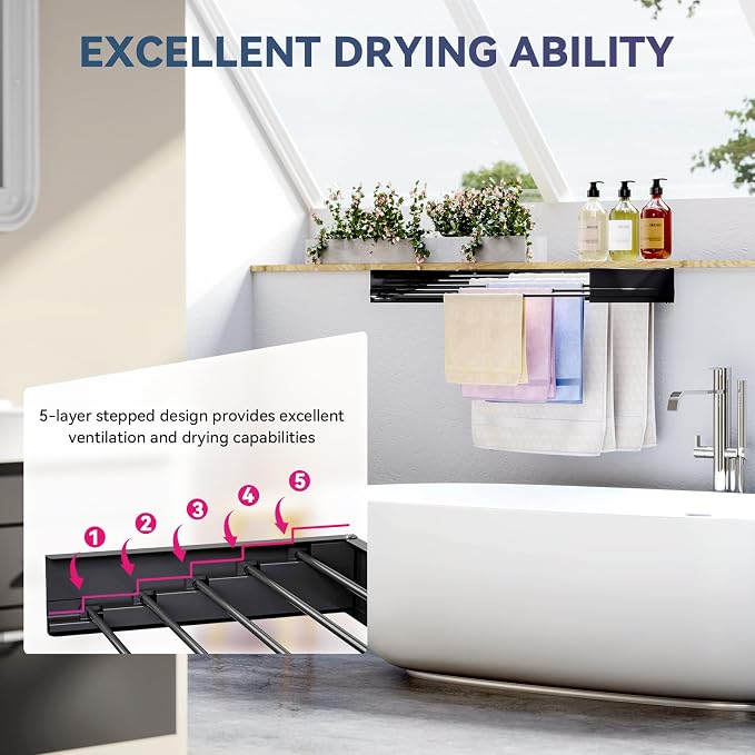 APEXCHASER Wall Mounted Clothes Drying Rack, Laundry Drying Rack Foldable - Image 3