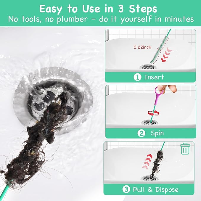 Drain Snake Hair Drain Clog Remover, 37-Inch Anti-Break Metal Sink Snake Drain - Image 4