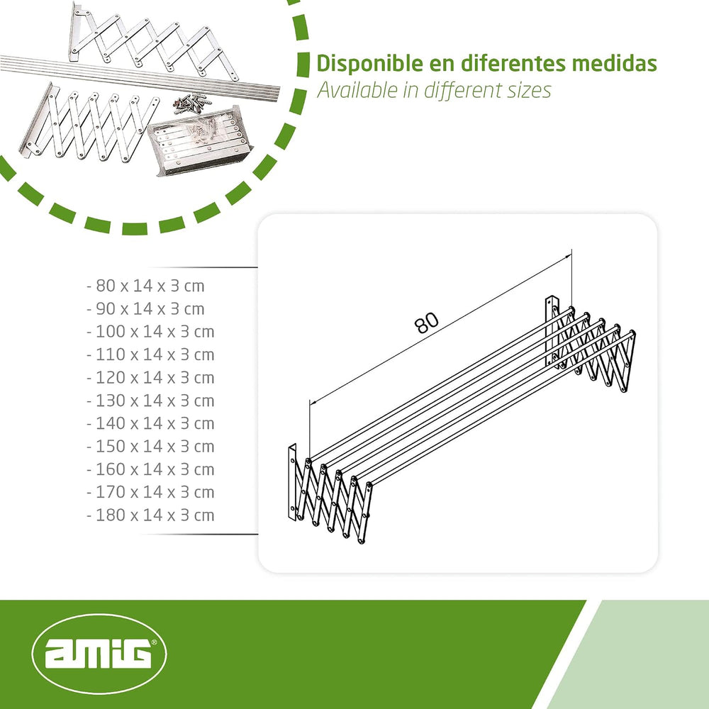 Amig - Extendable Wall Clothesline | High Strength Aluminium | Stainless Stee...