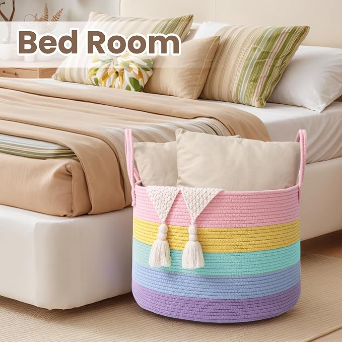 Woven Blanket Basket, 65L Large Rope Storage Bin - Image 6