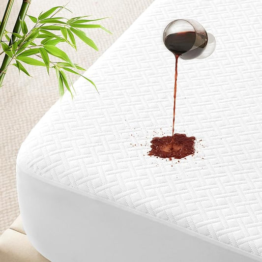 100% Waterproof Queen Mattress Protector, Breathable Bamboo Rayon Mattress Cover by LUXELINEN