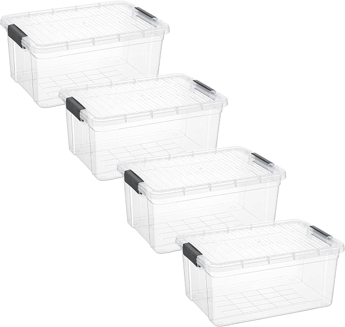 Superio Storage Bins with Lids- 4 Pack, 21 Qt Clear Boxes by Superio