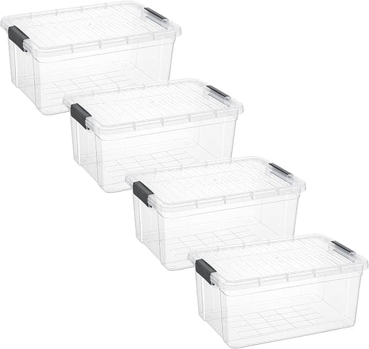Superio Storage Bins with Lids- 4 Pack, 21 Qt Clear Boxes by Superio