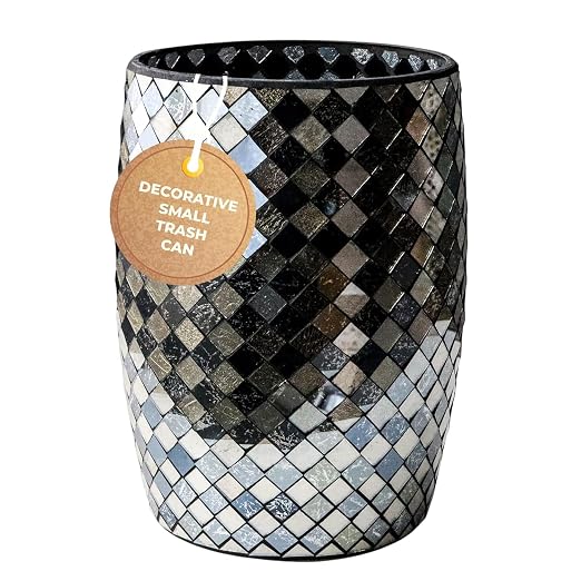 Escenzy Modern Bathroom Trash Can Mosaic Glass 5L | Decorative Small Garbage by Escenzy