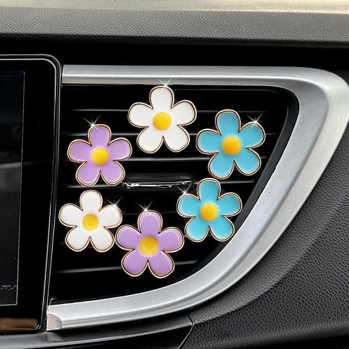6pcs Flowers Car Decor, Cute Car Air Freshener Vent Clips, 3cm/2.7cm Refillable - Image 2