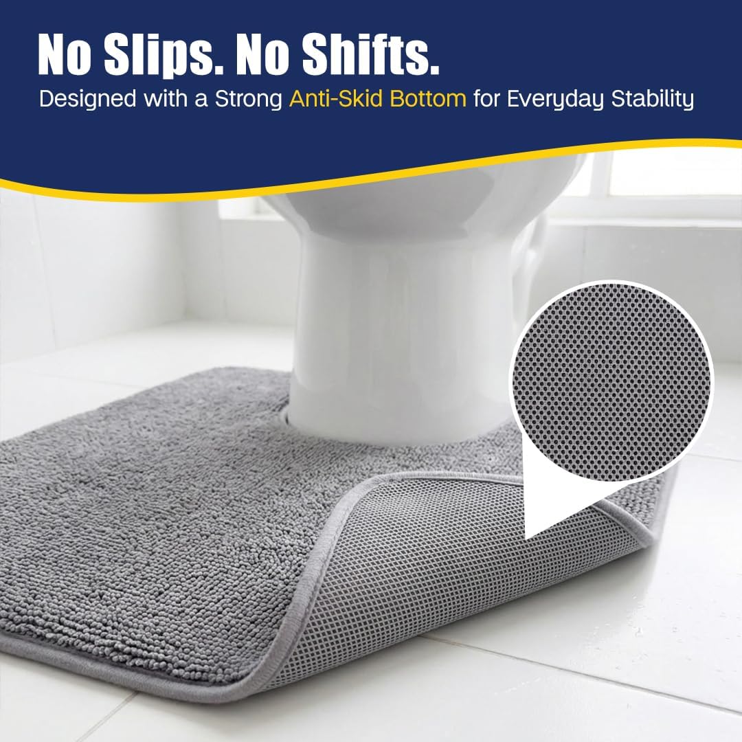 Muddy Mat® CloudStep Bathroom Rugs 2 Piece Set, Non Slip Bath Mats for Bathroom, Absorbent Memory Foam Chenille, Machine Washable Quick Dry Toilet Rug Set, Grey 20"x30" + 20"x20" U-Shaped