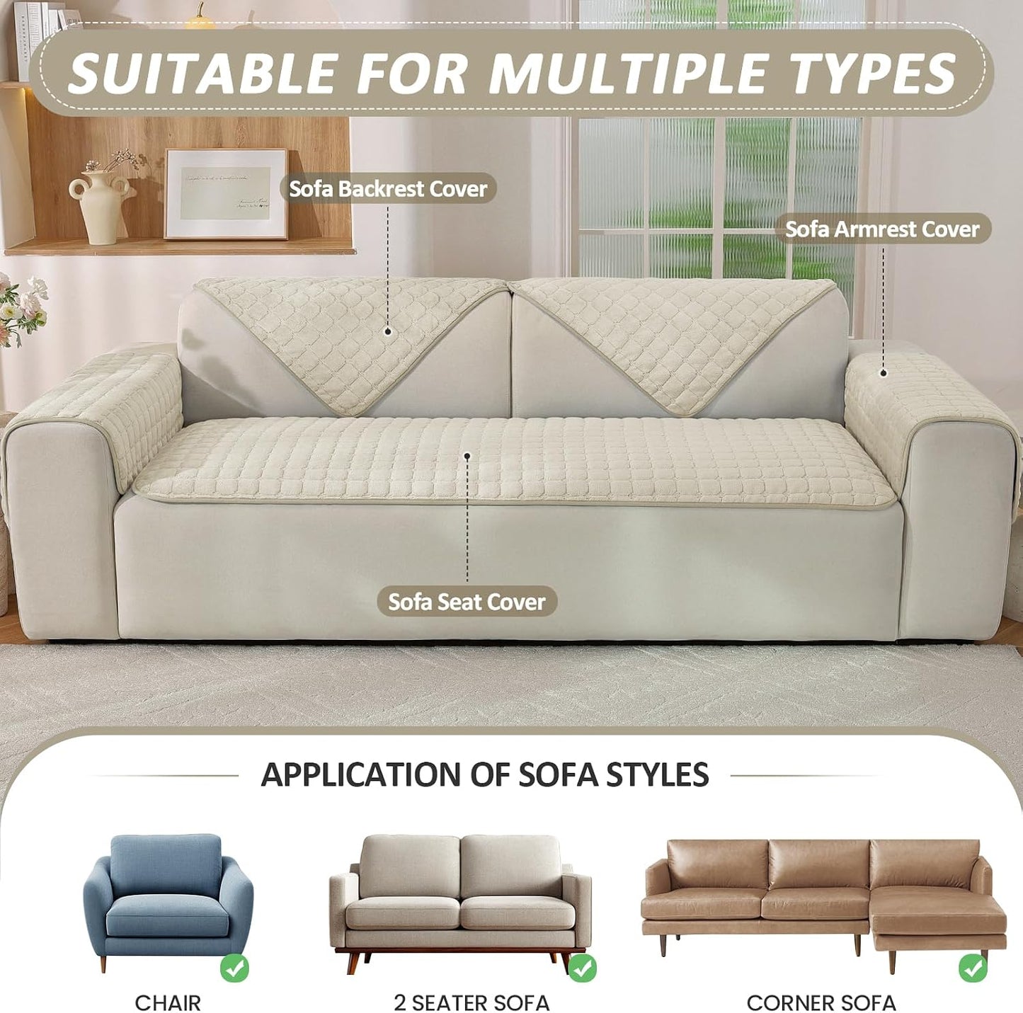 Pet Couch Cover for Dogs Washable, Fuzzy Non-Slip Couch Covers for Sofa, Couch Covers for 3 Cushion Sofa, Plush Dog Couch Cover for Sectional, Loveseat (Beige, 27.6" X 71")