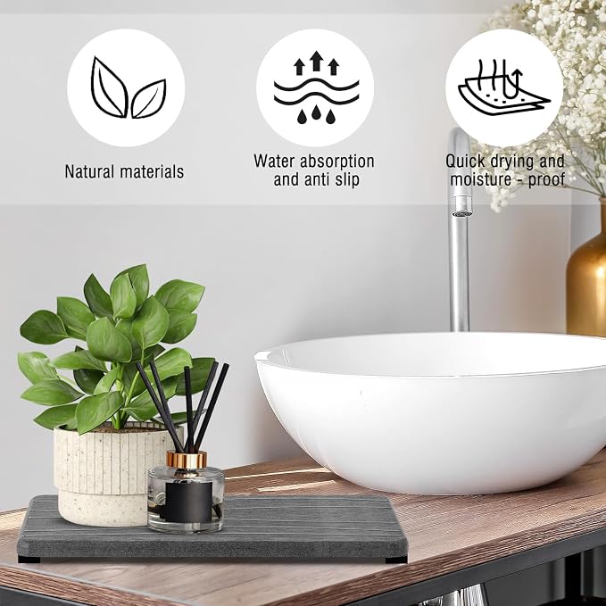 2PCS Water Absorbing Stone Tray, Fast Drying Stone Sink Tray, Water Absorbent - Image 4