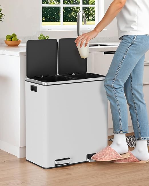 Arlopu 16 GallonStainless Steel Trash Can, 60L Dual Compartment, Metal Kitchen - Image 7