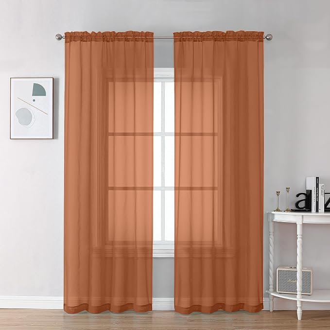 Chyhomenyc Orange Sheer Curtains 72 Inch Length 2 Panels, Light Filtering Soft by Chyhomenyc