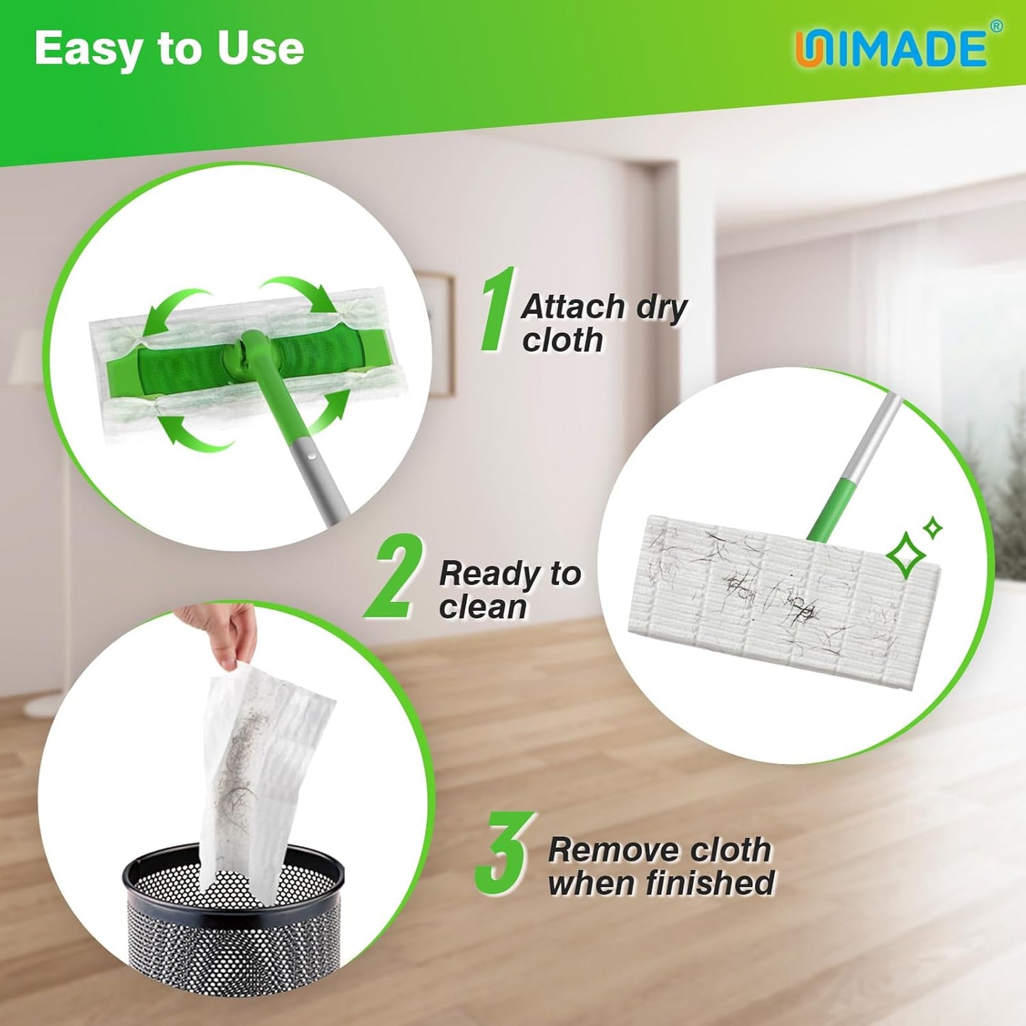 UNIMADE Dry Sweeping Cloths, 52 Count Mop Refill Compatible with Swiffer Sweeper - Disposable Duster Refills Mops for Cleaning Hardwood Floor Dust