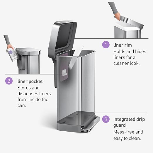 simplehuman 45 Liter / 12 Gallon Liter Rectangular Hands-Free Kitchen Step - Image 5