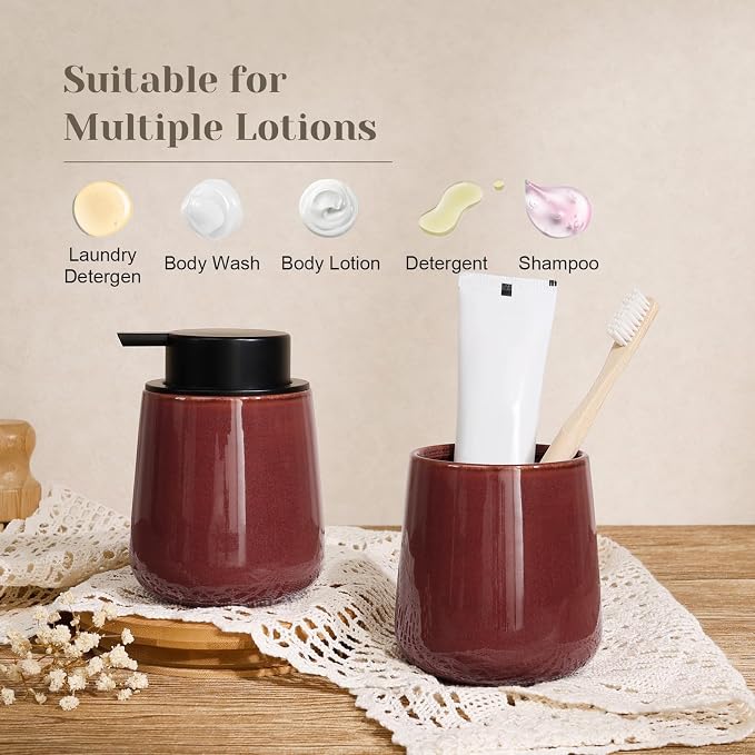INGOFIN Ceramic Lotion Dispenser - 12 oz Refillable Hand Soap Dispenser Bathroom - Image 7