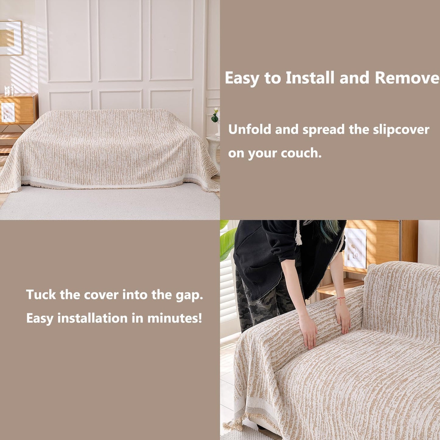 Erke Couch Cover Sheet Blanket, Sofa Cushion Slip Covers, L Shape Sectional Furniture Decor Protector, Machine Washable Chenille Slipcover for Pets Dogs Cats (Texture Coffee, 86" x 150")