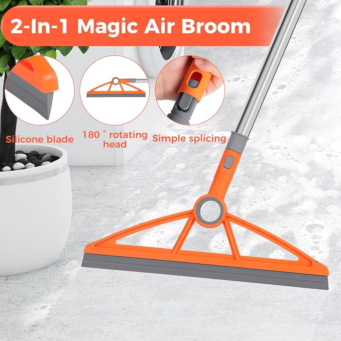 2-in-1 Air Broom, 180° Rotating 54 Inch Adjustable Silicone Rubber Broom - Image 3