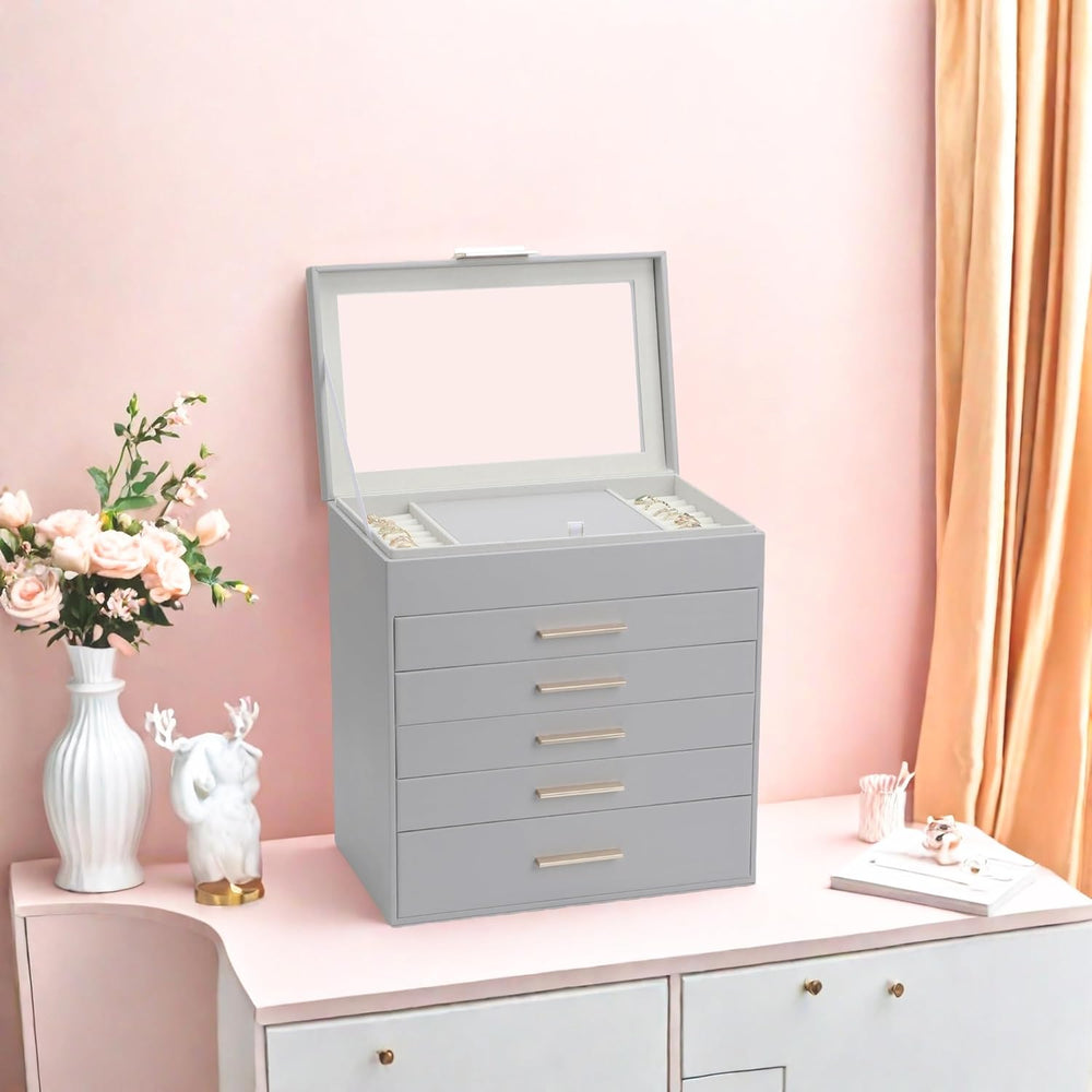 BOOVO Jewelry Boxes for Women, White and Black 6 Layer Large Jewelry Box for ...
