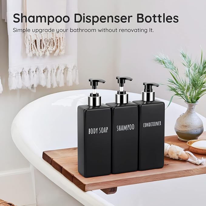 Segbeauty Shower Soap Dispenser Black, 500ml Reusable Plastic Square Shampoo - Image 7