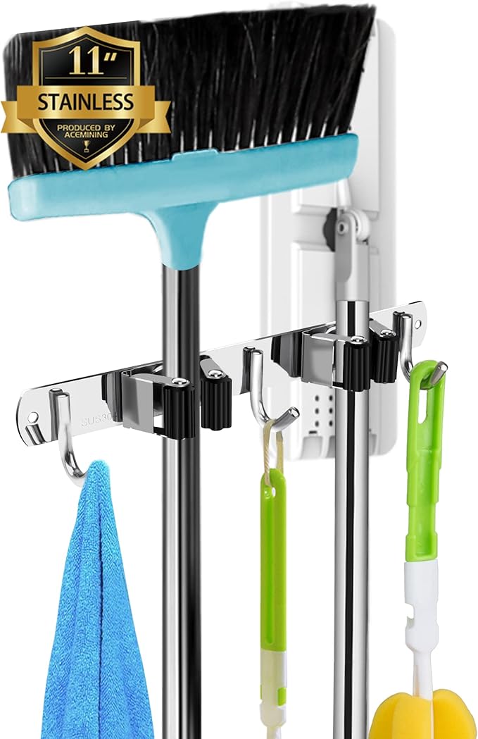 2 Racks and 3 Hooks Broom and Mop Holder Wall Mounted Garage Organizer Storage by AceMining