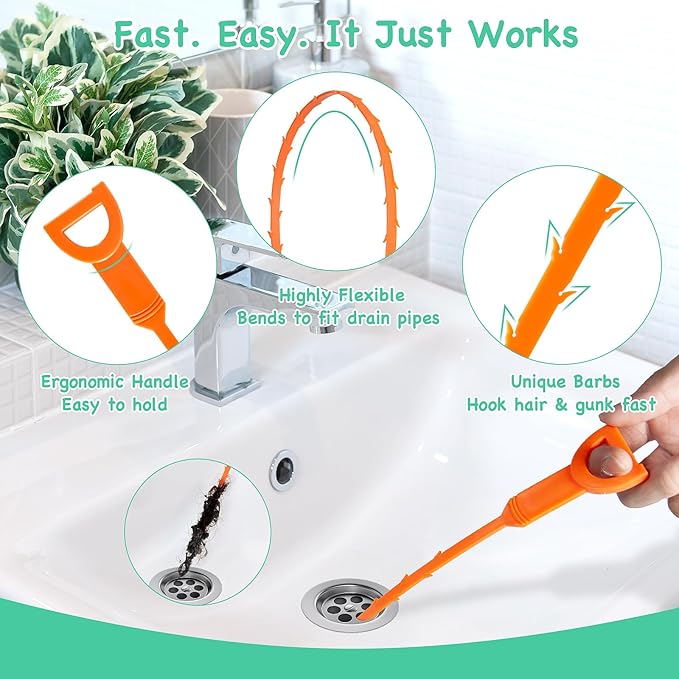 20PCS Drain Clog Remover Tool Set – 59” Drain Snake, 37” Snake Drain Hair - Image 3