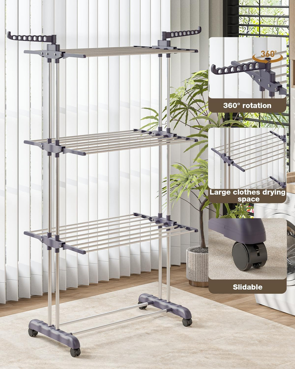 Bigzzia Clothes Drying Rack Folding with Wheels Drying Rack Clothing Clothes ...