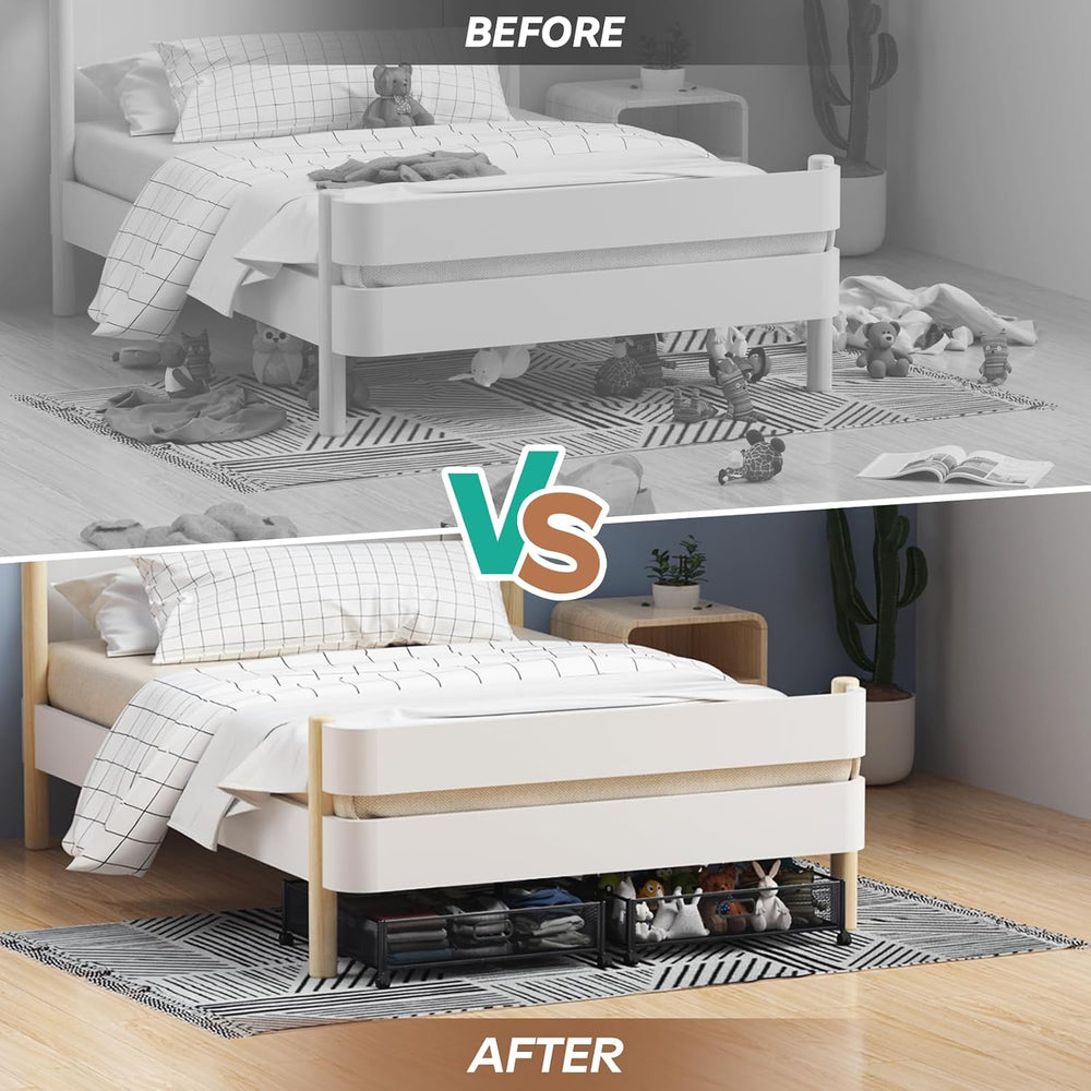 PHINOX Under Bed Storage with Wheels & Handle,Metal,Large,2 Pack,Black