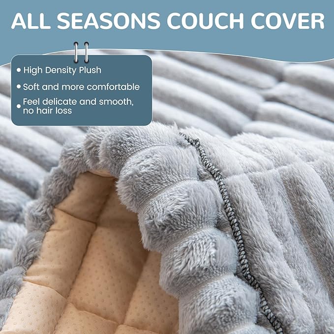 OTOB Couch Covers for 3 Cushion Sofa Pet Friendly, Plush Fuzzy Non Slip Sofa - Image 3