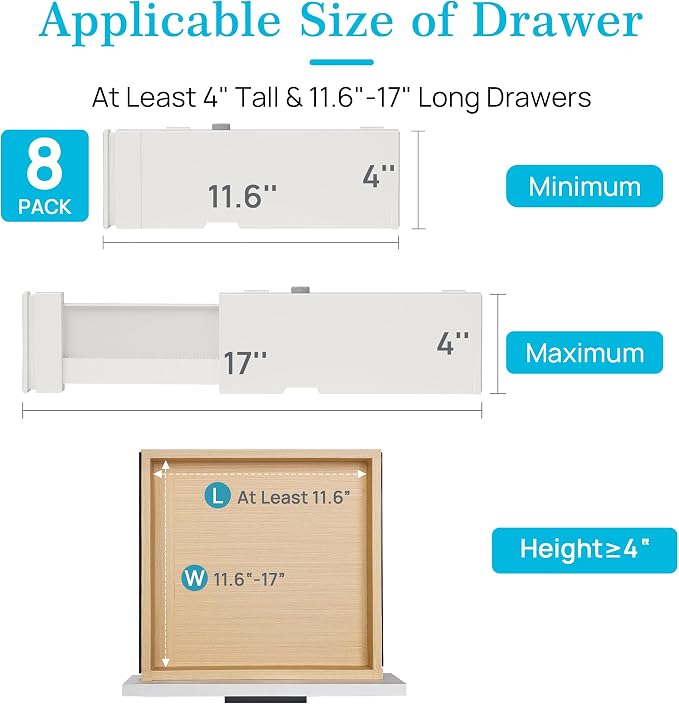 Vtopmart Drawer Dividers for Clothes 8 Pack, Adjustable 4" High Expandable from - Image 6