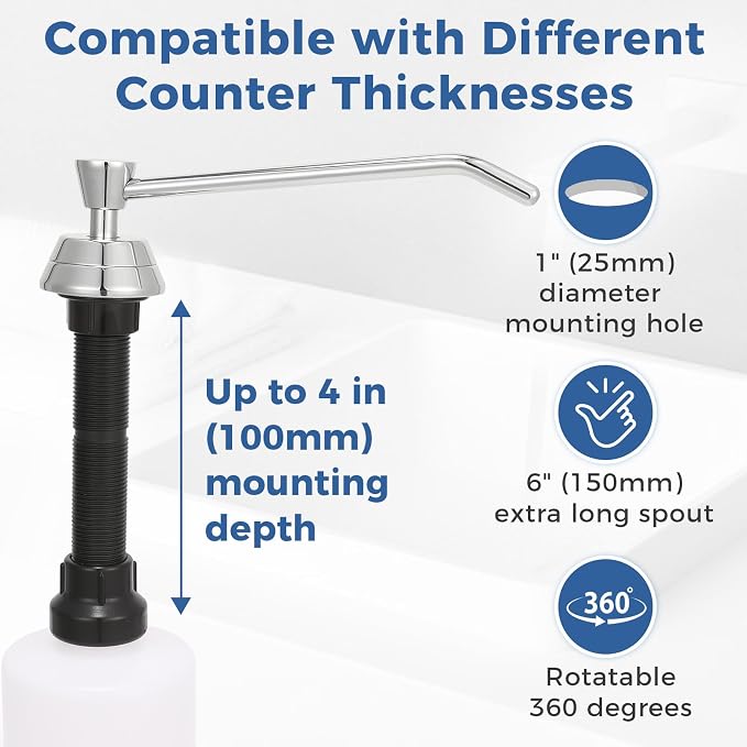 Heavy Duty Brass Countertop Liquid Soap Dispenser, Commercial Grade Top Fill - Image 3