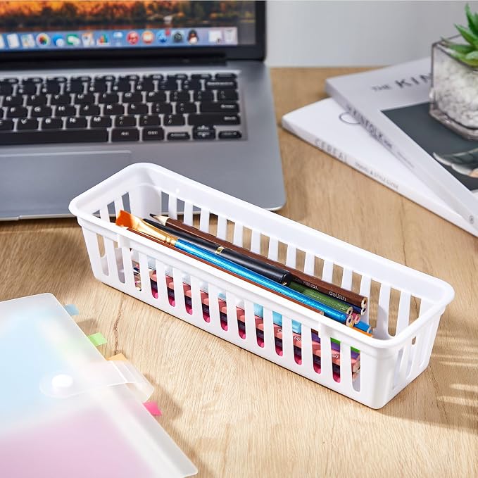 Domensi 12 Pack Slim Plastic Storage Baskets Tray - Image 5