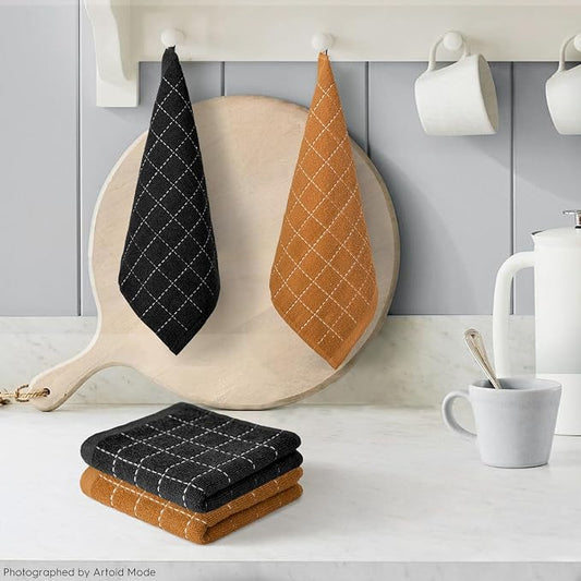 Artoid Mode Checkered Designed Cotton Black Caramel Terry Kitchen Dish Cloths - Image 2