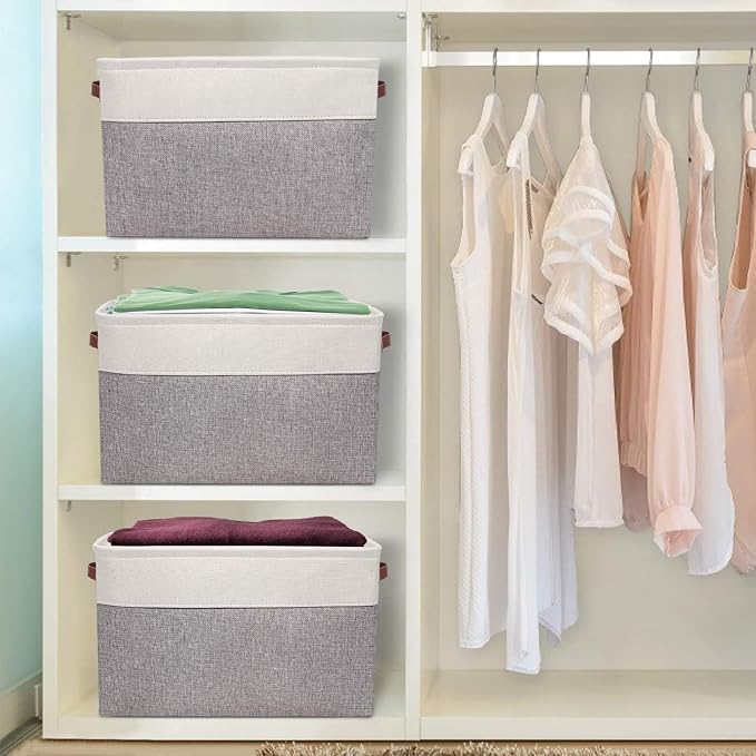 Univivi 15 inch Large Storage Baskets 4PC Gray Hard Bottom Foldable Storage Bins - Image 2
