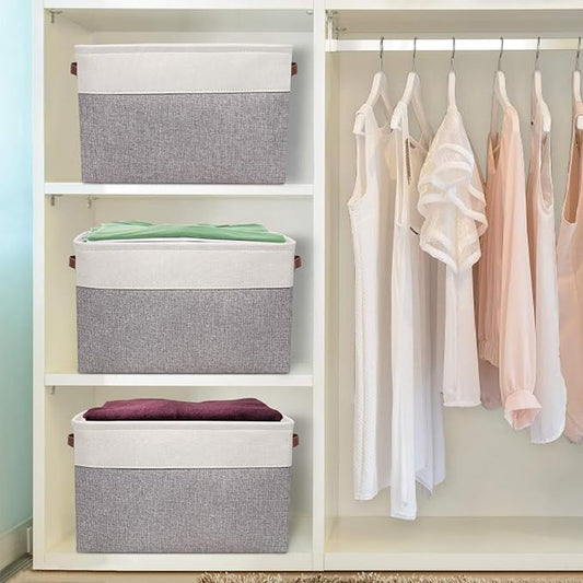 Univivi 15 inch Large Storage Baskets 4PC Gray Hard Bottom Foldable Storage Bins - Image 2
