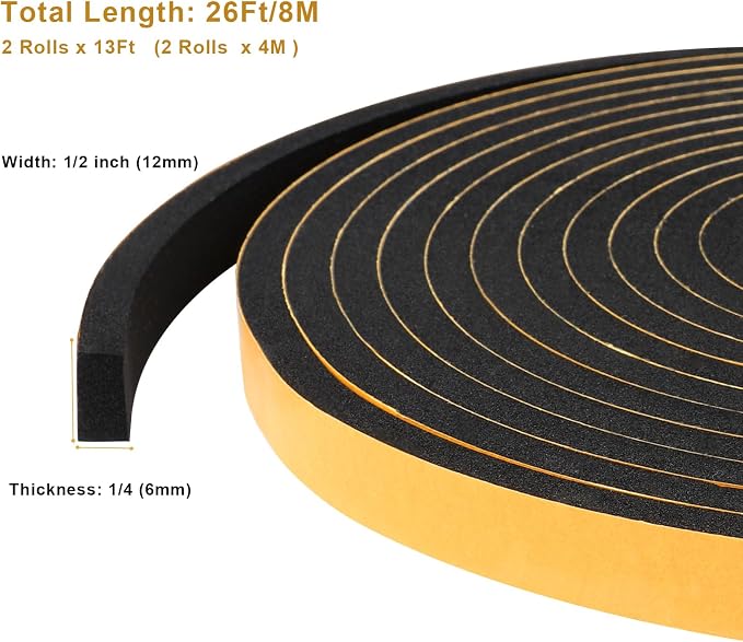 Weather Stripping 1/2 in x 1/4 in, High Density Foam Insulation Tapes, - Image 6
