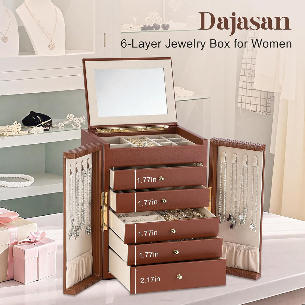 Dajasan Large Jewelry Organizer Box, 6-Tier Jewelry Storage Case with 5 Drawe...