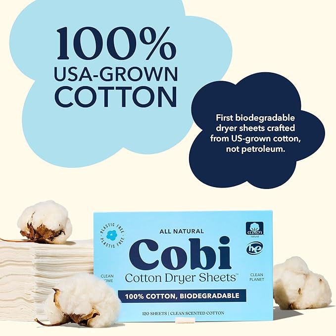 Cobi Biodegradable Non-Toxic Dryer Sheets – Naturally Scented Cotton Dryer - Image 2