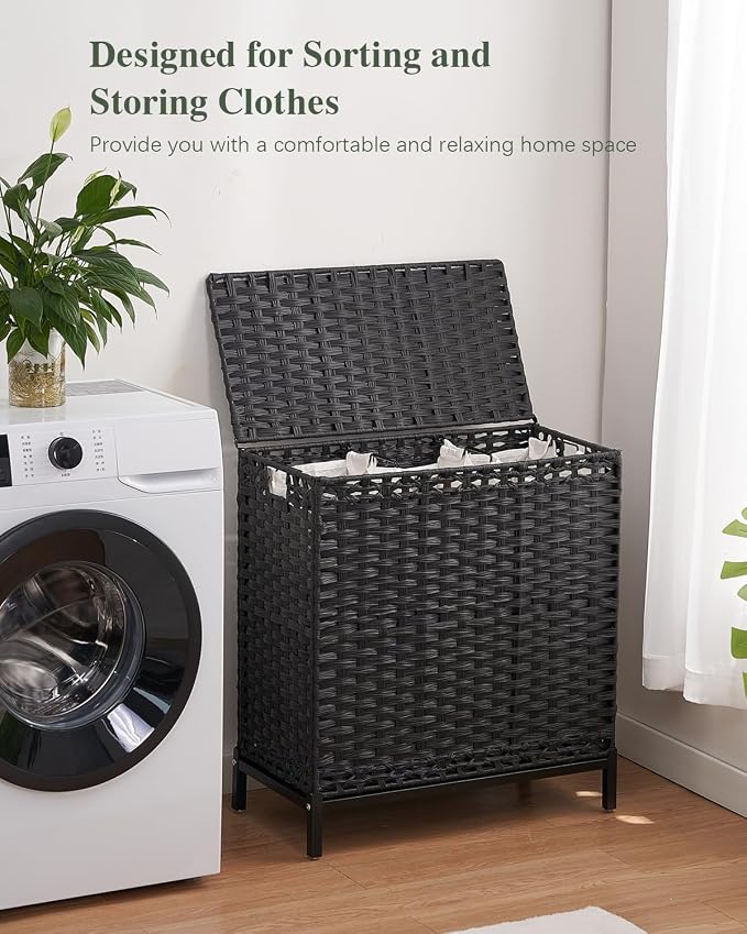Laundry Hamper with Lid 132 L, Clothes Hamper with Lid, Handwoven Rattan - Image 6