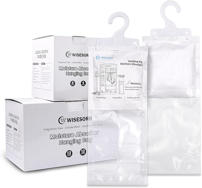 Moisture Absorber Hanging Bags 6 Pack - 7 oz Fragrance-Free Dehumidifier by Wisesorb